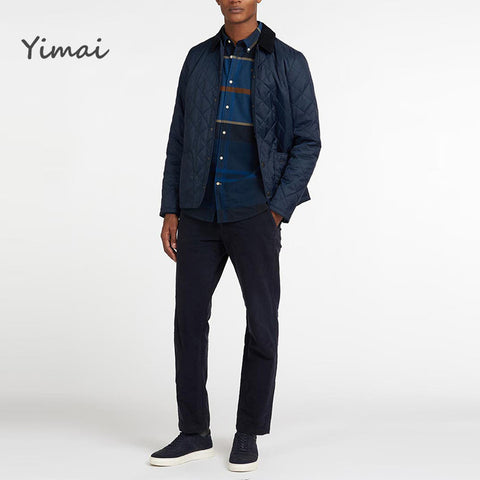 New OEM Men Navy Corduroy Collar Two Front Patch Pockets Winter Classic Quilted Jacket for Men