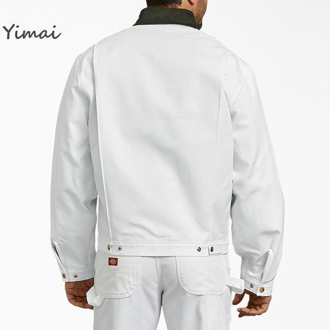 Wholesale Clothing Mens Designer Jacket White Cotton Front Zip Big Print Painter's Flannel Lined Denim Jacket