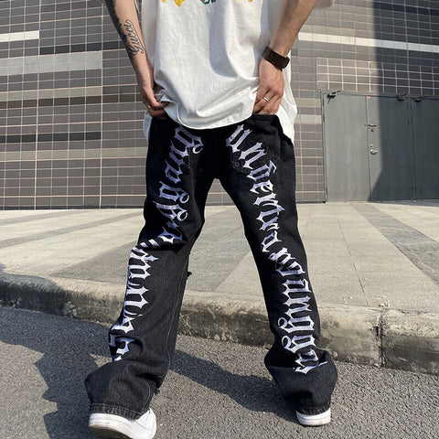 custom wash denim distressed pants tattered embroidered trousers sew plus size streets rock men's jeans