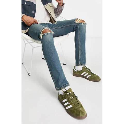 High Quality Custom Mens Heavy Weight Faded Wash Knee Rips Super Stretch Skinny Distressed Jeans