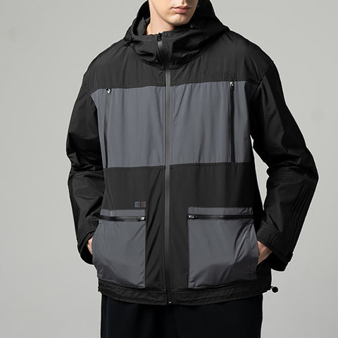 OEM custom high quality streetwear zip up loose nylon color blocked windbreaker softshell men designer jacket