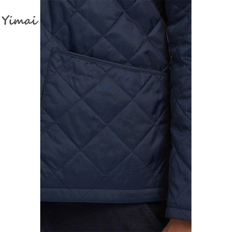 New OEM Men Navy Corduroy Collar Two Front Patch Pockets Winter Classic Quilted Jacket for Men