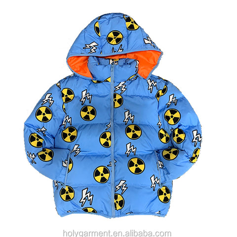 OEM/ODM Custom 2022 Winter Men Quilted Coats Windproof Allover Print Thick Warm Jackets Hooded Full Zip UP Puffer Jackets