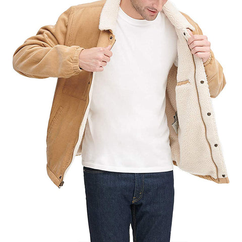 OEM Designer Fashion Cotton Slim Fit Causal Warmth Coat Outdoor Men's Winter Classic Training Sherpa Fleece Trucker Jacket