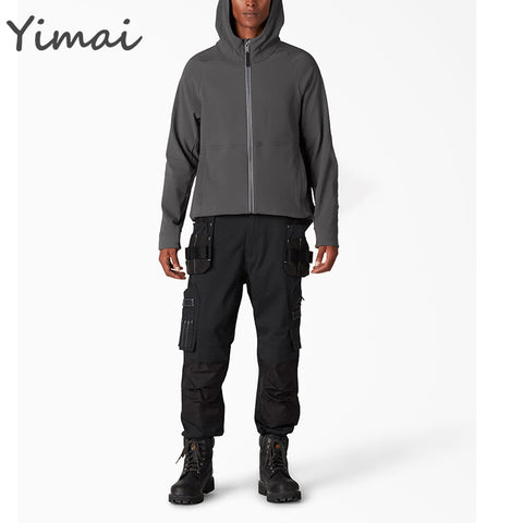 custom breathable high quality ribbed brim slate gray patch pockets zip up hooded men designer jacket