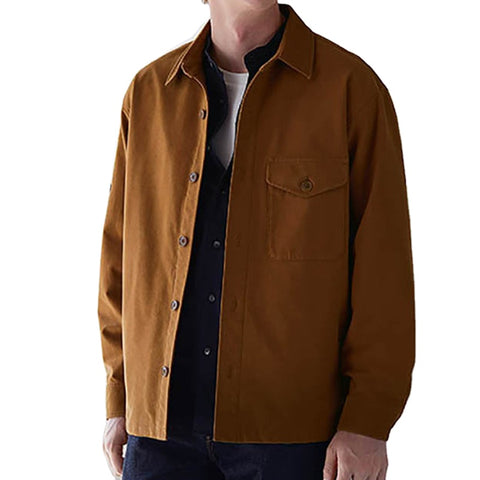 Custom Winter Men's Jacket OEM Loose Fitted Over Sized Casual Coats Turn-Down Collar Cotton Canvas Jackets