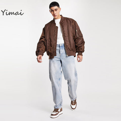 Custom Mens Clothing Wide Leg Denim Pants Light Blue Washed Loose Straight Men's Baggy Jeans