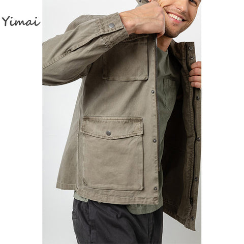 OEM custom 4 patchwork pockets khaki 100% twill cotton trucker jacket for men