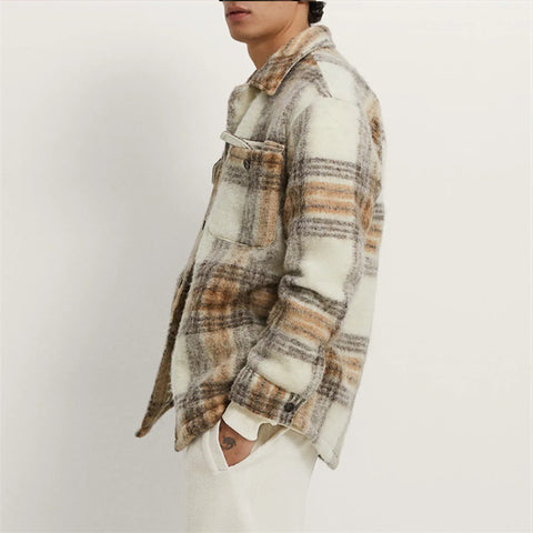 Custom 2022 Men's Street Wear Outfit Cold Winter High Quality London Stylish Plaid Flannel Jackets Oversized Wool Shirt Jackets