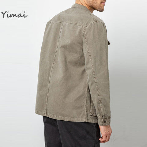 OEM custom 4 patchwork pockets khaki 100% twill cotton trucker jacket for men