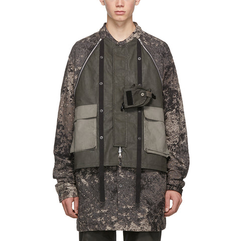 Camouflage Jacket Patchwork Zip Convertible O Neck Brown Tone Long Sleeves Front Pockets Plus Size Straight Silhouete Coat