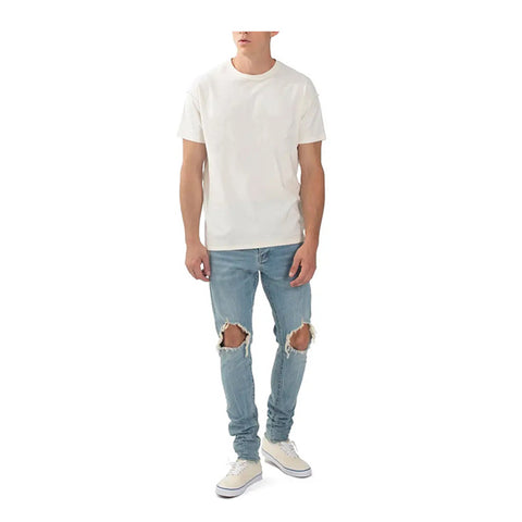 OEM men's denim clothing custom logo slim fit distressed pant skinny ripped jeans for men