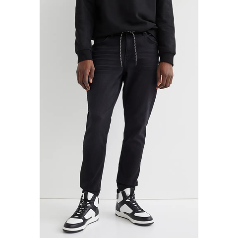 OEM Custom Logo High Quality Drawstring Waistband Hybrid Regular Tapered Joggers Men's Stretch Denim Pants