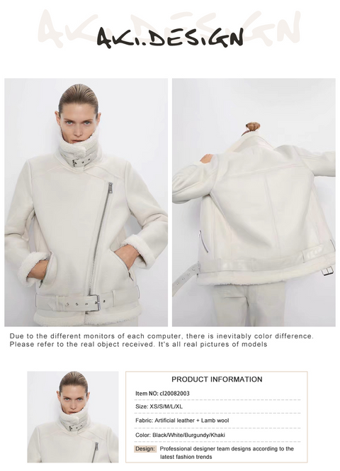 OEM Comfortable warm lambswool motorcycle leather jacket autumn women winter