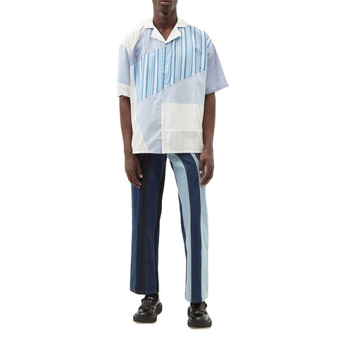 Oem high quality custom design 100% cotton color blocking denim pants button fly mens straight denim jeans