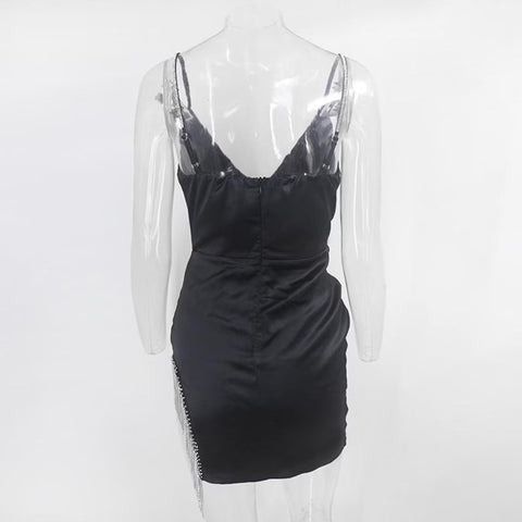 OEM/ODM 2022 Summer Sexy Momen's Chic Trendy White Diamond Tassels Dresses Rhinestone Spaghetti Straps Mini Party Dresses