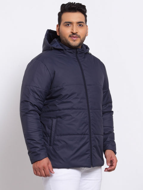 Plus size navy jackets long sleeve padding effect hooded wind resistance winter coat puffer jacket for men