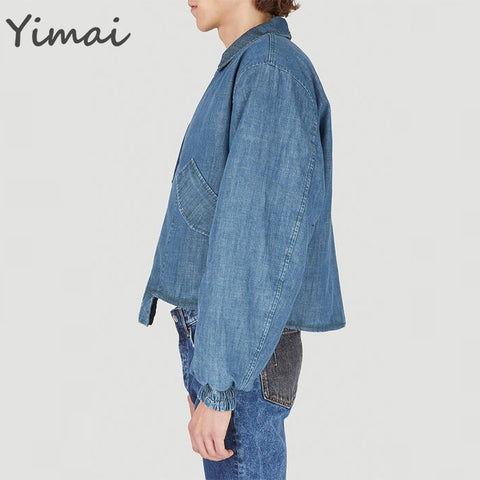 OEM custom hot sale denim casual bomber jackets crop colour block men designer unisex denim jacket