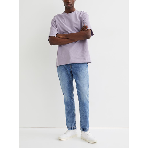 OEM Custom Logo High Quality Drawstring Waistband Hybrid Regular Tapered Joggers Men's Stretch Denim Pants