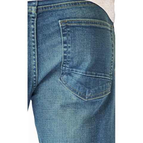 OEM Wholesale Men's Mid Waist Soft Denim Medium Wash Athletic Fit Tapered Leg Casual Performance Jeans
