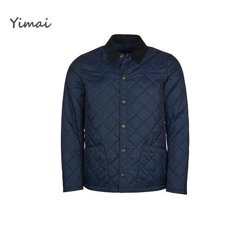 New OEM Men Navy Corduroy Collar Two Front Patch Pockets Winter Classic Quilted Jacket for Men