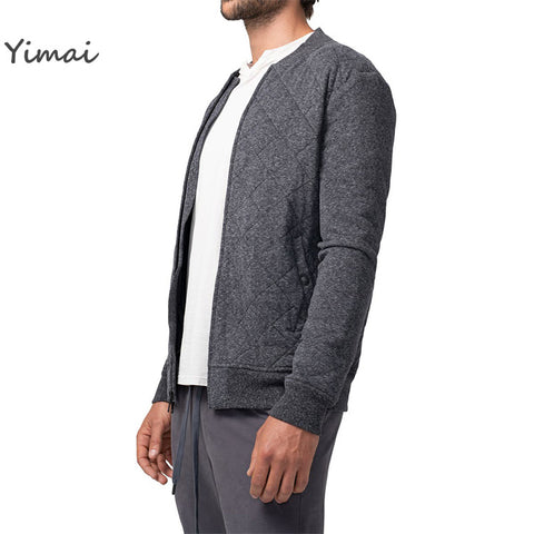 Wholesale Men Custom Dark Gray Cotton Jacket For Winter Mens Welt Pockets Quilted Bomber Jackets