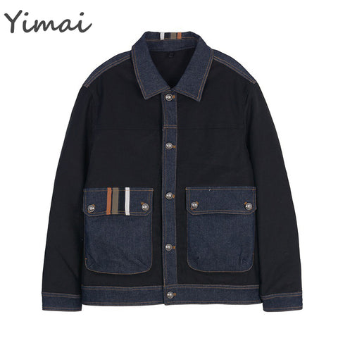 High Quality Custom Winter Stitching Jacket Casual Streetwear Lightweight Windproof Denim Jacket For Men