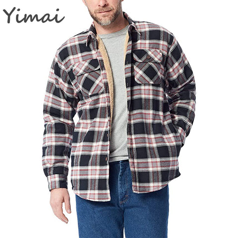 OEM custom wholesale warm casual plaid shirts turn down collar single breasted overshirts Long Sleeve Sherpa Lined Shirt Jacket