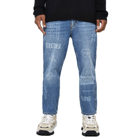 New arrival custom design 100% cotton printing mens loose fit denim pants button fly laser print men designer jeans