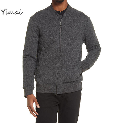 Wholesale Men Custom Dark Gray Cotton Jacket For Winter Mens Welt Pockets Quilted Bomber Jackets