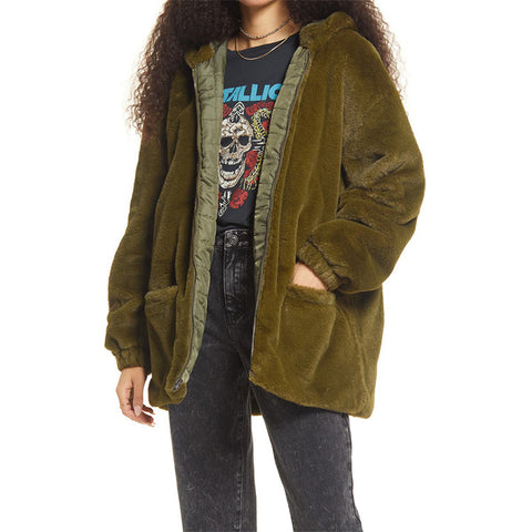 Wholesale Designer Unisex Warm Hooded Teddy Jacket Fluffy Faux Fur Coat for Men