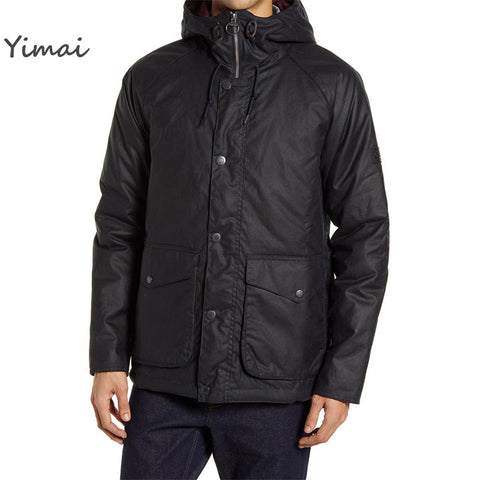 Custom zipper opening multi-pocket waterproof durable waxed cotton canvas hooded jacket for men