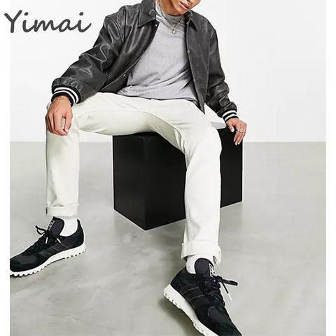 OEM wholesale custom logo zip up oversized pu leather turn down collar winter varsity bomber men designer jacket