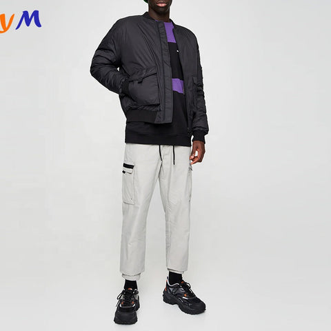 High Quality Custom Brand Multi Pockets Double Layered Winter Season Zip Up Cargo Style Mens Bomber Jacket with Flap Pockets