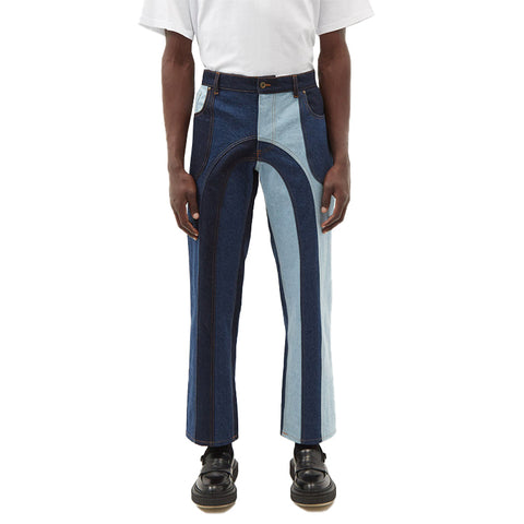 Oem high quality custom design 100% cotton color blocking denim pants button fly mens straight denim jeans