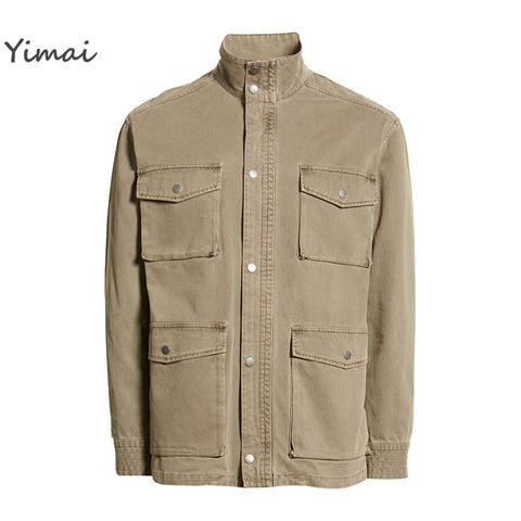 OEM custom 4 patchwork pockets khaki 100% twill cotton trucker jacket for men