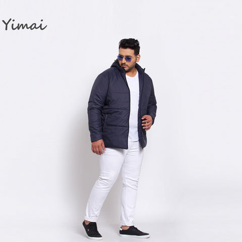 Plus size navy jackets long sleeve padding effect hooded wind resistance winter coat puffer jacket for men