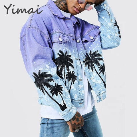 Custom wholesale cotton long sleeve print motorcycle loose fit back embroidered denim men's jacket