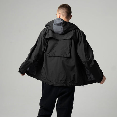 OEM custom high quality streetwear zip up loose nylon color blocked windbreaker softshell men designer jacket