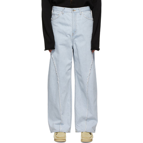 custom new styling seam fraying four pockets 100% cotton moto bike ice blue oversize loosing fit jeans
