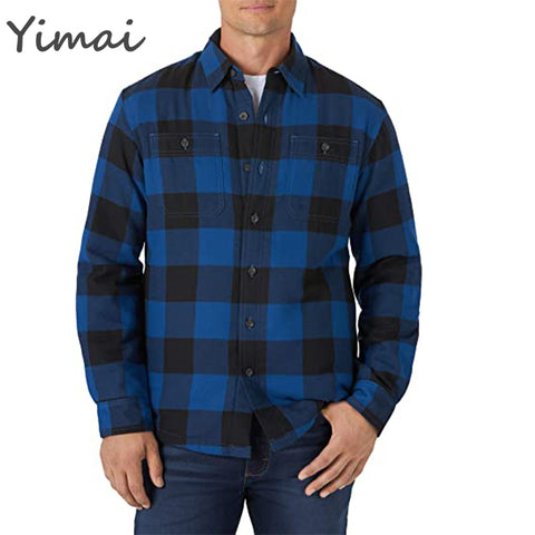 OEM custom wholesale warm casual plaid shirts turn down collar single breasted overshirts Long Sleeve Sherpa Lined Shirt Jacket