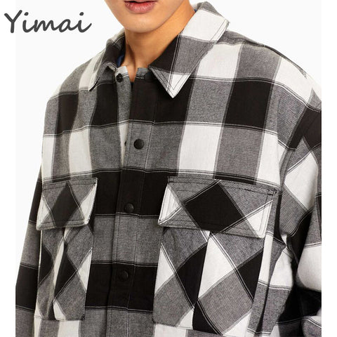 OEM custom high quality single breasted fashionable plaid turn down collar plus size mens designer jacket