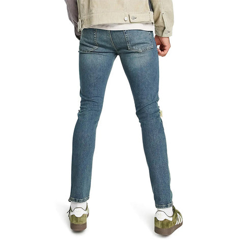 High Quality Custom Mens Heavy Weight Faded Wash Knee Rips Super Stretch Skinny Distressed Jeans