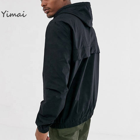 Custom men overhead pullover waterproof polyester windbreaker designer jacket with half zip in black