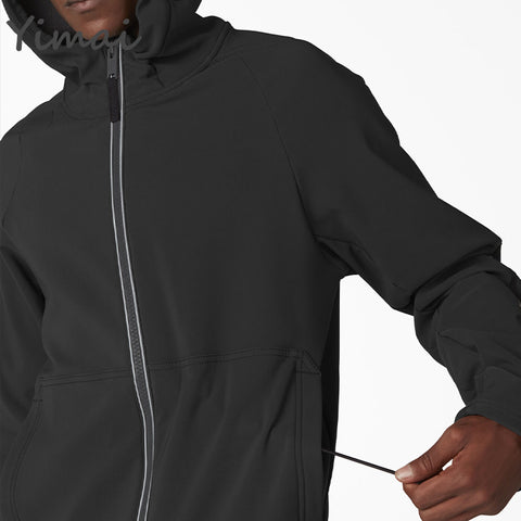 custom breathable high quality ribbed brim slate gray patch pockets zip up hooded men designer jacket