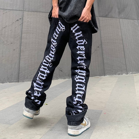 custom wash denim distressed pants tattered embroidered trousers sew plus size streets rock men's jeans