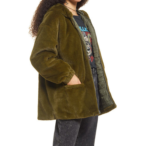 Wholesale Designer Unisex Warm Hooded Teddy Jacket Fluffy Faux Fur Coat for Men