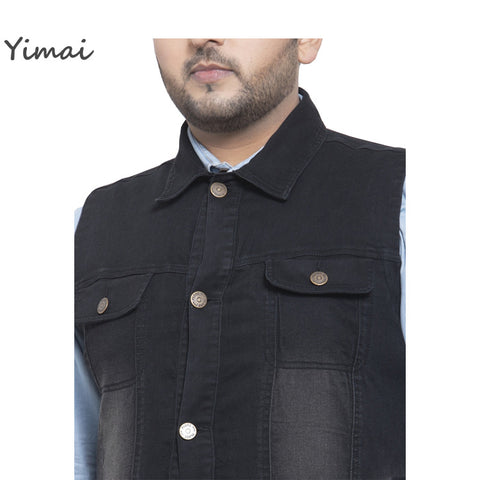 Wholesale Streetwear Cowboy Fashion Big and Tall Black Denim Vest Sleeveless Jean Jacket Waistcoat for Men