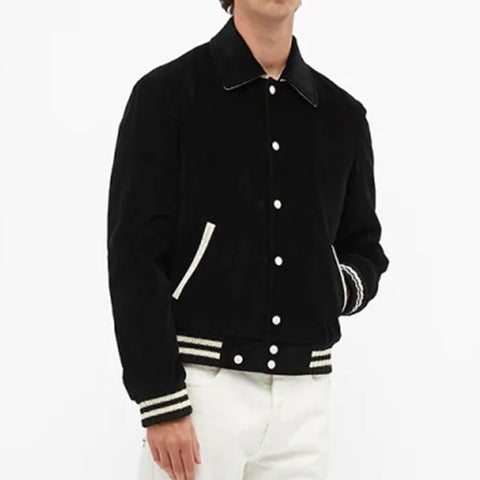 Custom Men's Logo Print Black Winter Outfits Bomber Jackets Baseball Corduroy Varsity Jackets 2022