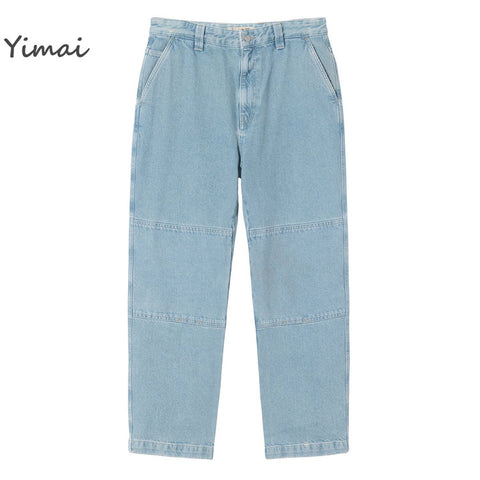 New Trending Denim Double Knee Pants 100% Cotton Work Baggy Loose Fitting Jeans